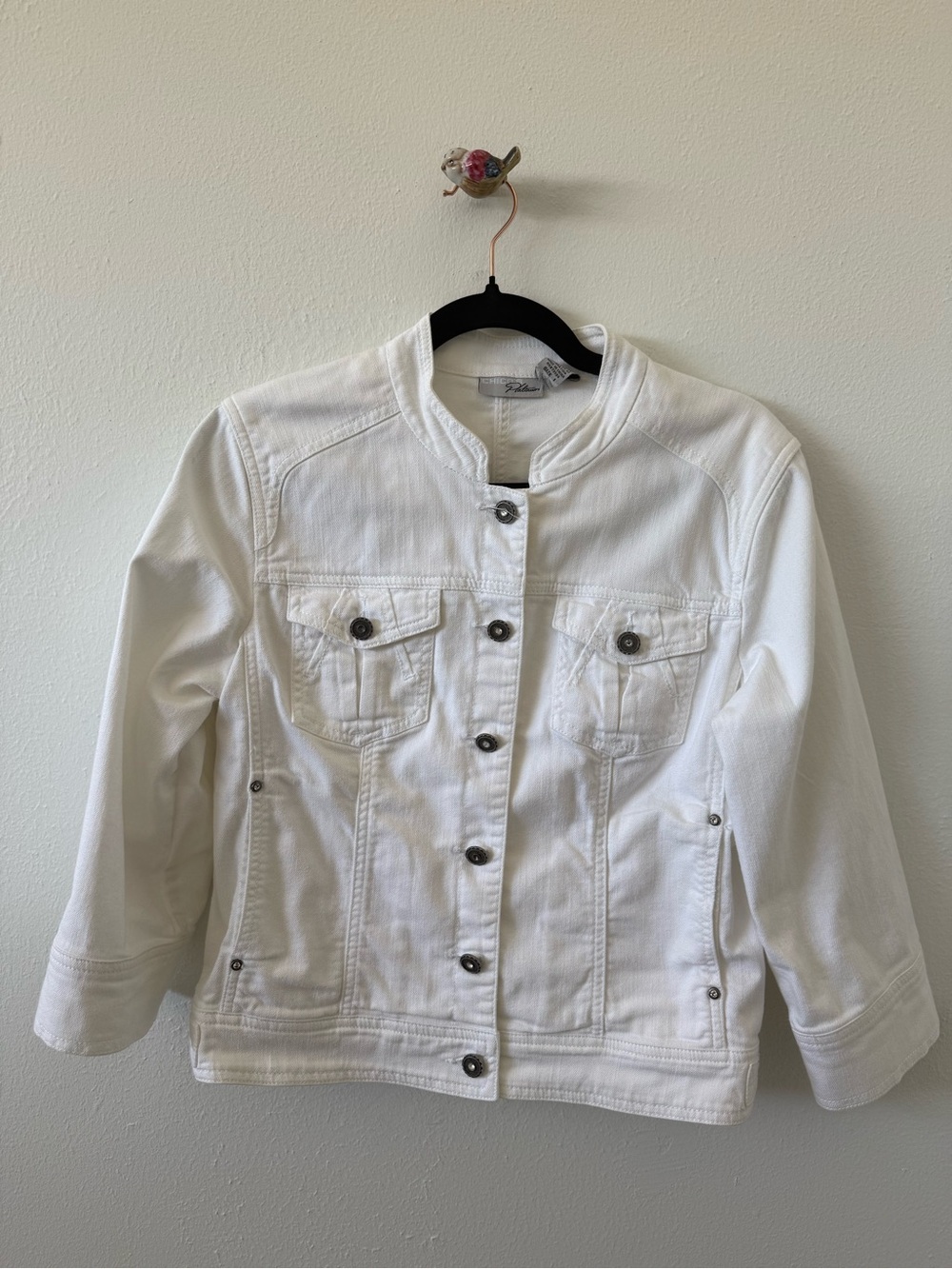 Chico's White Denim Jacket with Snap Buttons